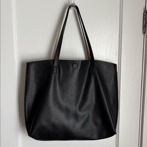 Black Faux Leather Tote Bag